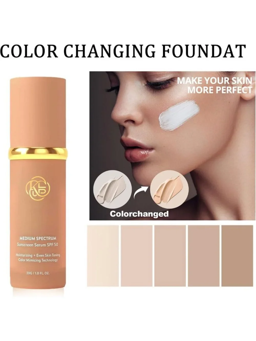 4-in-1 Hydrating Color Changing Foundation - Medium SPF 50+, Longwearing